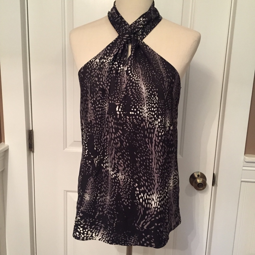 KENNETH COLE TOP BLOUSE BLACK GRAY HALTER NECK SLEEVELESS Size S